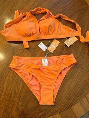 Kona Sol Vibrant Orange Braided-Halter Bikini Set